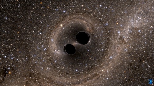 The collision of two black holes image from a computer simulation released in Washington